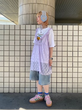 「アイテム（ヘアバンド）」を使った、もちちゃんさん（レディース・158cm）の夏コーディネート