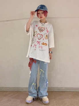 「KANGOL（カンゴール）のアイテム」を使った、もちちゃんさん（レディース・158cm）の夏コーディネート
