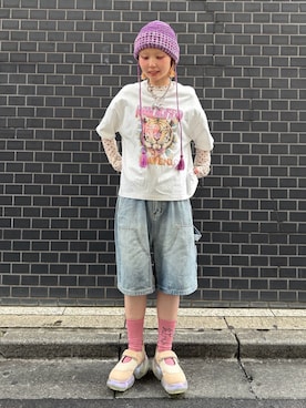 「アイテム（ハット）」を使った、もちちゃんさん（レディース・158cm）の秋コーディネート