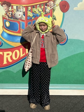 「おでかけコーデ」｜「アイテム（帽子）」を使った、もちちゃんさん（レディース・158cm）の冬コーディネート