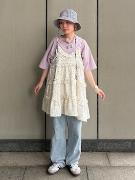 「kaorinomori（カオリノモリ）のアイテム（ハット）」を使った、もちちゃんさん（レディース・158cm）の夏コーディネート