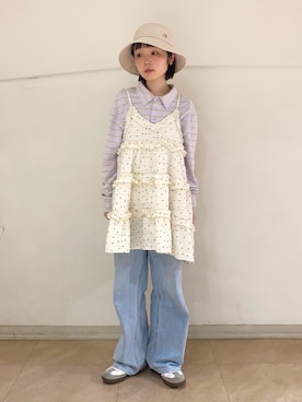 「Chapeau d' O（シャポードオー）のChapeau d' O  Linela Basket Hat / シャポードオー（ハット、ベージュ系）」を使った、もちちゃんさん（レディース・158cm）の春コーディネート