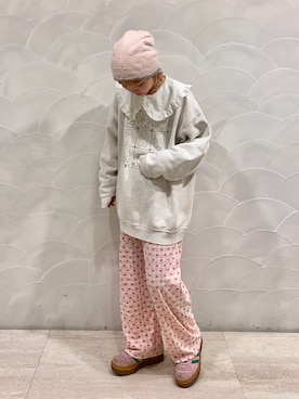 「アイテム（ニットキャップ/ビーニー、ピンク系）」を使った、もちちゃんさん（レディース・158cm）の秋コーディネート