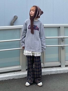 「OVERRIDE（オーバーライド）のアイテム（ハット）」を使った、もちちゃんさん（レディース・158cm）の秋コーディネート