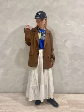 「アイテム（帽子）」を使った、もちちゃんさん（レディース・158cm）の秋コーディネート