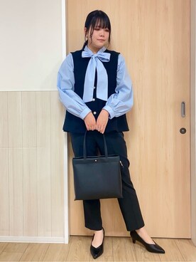 「DRESKIP（ドレスキップ）のカットツイードペプラムジレ（ベスト、ブラック系）」を使った、nanaseさん（レディース・161cm）の冬コーディネート