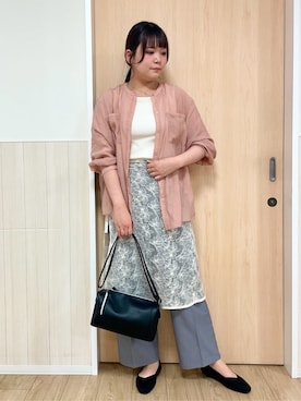 「DRESKIP（ドレスキップ）の【高レビュー】大人のシアー感 バンドカラーシャツ（シャツ/ブラウス、ピンク系）」を使った、nanaseさん（レディース・161cm）の春コーディネート