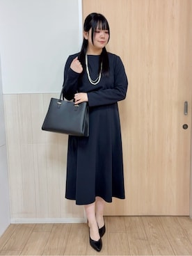 「SHOO・LA・RUE（シューラルー）の【S-LL】コーデに迷わずきちんと決まる セットアップ風ワンピース（ワンピース、ブルー系）」を使った、nanaseさん（レディース・161cm）の冬コーディネート