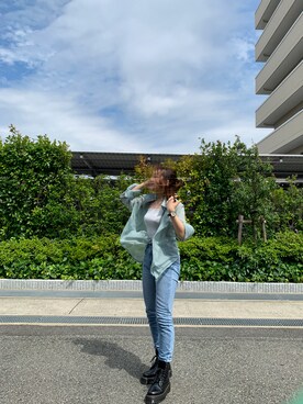 「GRL（グレイル）のテーパードデニムパンツ（デニムパンツ）」を使った、nazuさん（レディース・157cm）の夏コーディネート