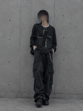 「GRANCY（グランシー）の【GRANCY】Cross Patch Damaged Thermal Longsleeve Tshirt / クロスパッチダメージサーマルロンT（Tシャツ/カットソー、グレー系）」を使った、Natさん（メンズ・172cm）の秋コーディネート