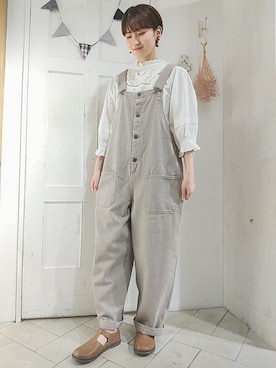 「レースブラウス」｜「アイテム（サロペット/オーバーオール）」を使った、makoto𐇵さん（レディース・163cm）の夏コーディネート