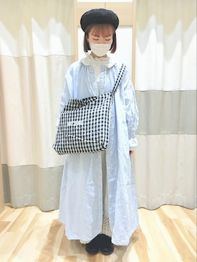 「レースブラウス」｜「アイテム（ハンチング/ベレー帽）」を使った、makoto𐇵さん（レディース・163cm）の冬コーディネート