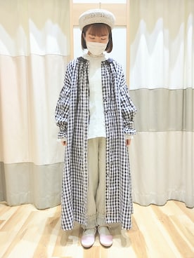 「レースブラウス」｜「アイテム（ハンチング/ベレー帽）」を使った、makoto𐇵さん（レディース・163cm）の冬コーディネート