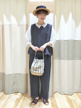 「Samansa Mos2（サマンサ モスモス）のセパレートサンダル（サンダル）」を使った、makoto𐇵さん（レディース・163cm）の春コーディネート