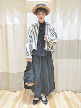 「レースブラウス」｜「アイテム（ブルゾン）」を使った、makoto𐇵さん（レディース・163cm）の春コーディネート