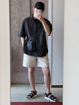 「GU（ジーユー）のアイテム（キャップ、ブラック系）」を使った、みっちーさん（メンズ・183cm）の秋コーディネート