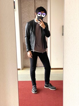 「WEGO（ウィゴー）のアイテム（ライダースジャケット）」を使った、みっちーさん（メンズ・183cm）の冬コーディネート