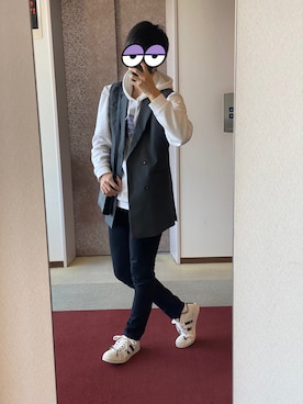 「EDWIN（エドウィン）のJEANISM  EDWIN/エドウィン ストレッチカラーパンツ/スキニー（デニムパンツ、ブラック系）」を使った、みっちーさん（メンズ・183cm）の秋コーディネート