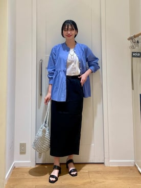 「green label relaxing（グリーンレーベルリラクシング）のメタリックヤーンレーシー トートバッグ / ショルダーバッグ（ショルダーバッグ、シルバー系）」を使った、上田（ueda）さん（レディース・165cm）の夏コーディネート