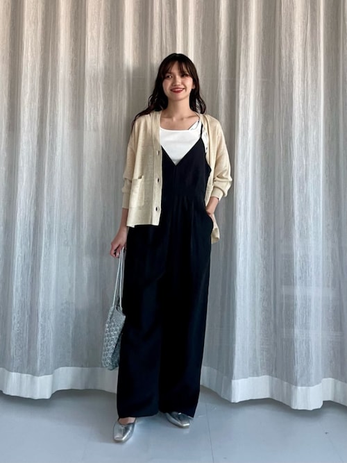 size SHORT/TALLあり］フィブリル Vネック オールインワン（つなぎ