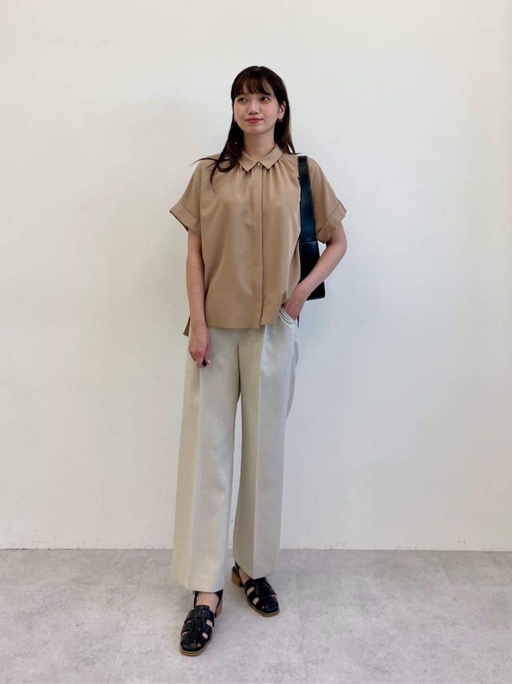 襟付き ワイド ショートスリーブ シャツ -ウォッシャブル・接触