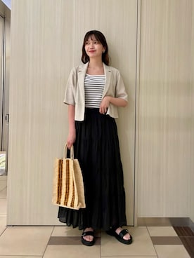 「green label relaxing（グリーンレーベルリラクシング）のダブルベルトプラット サンダル(3.5cmヒール)（サンダル）」を使った、上田（ueda）さん（レディース・165cm）の夏コーディネート
