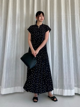 「green label relaxing（グリーンレーベルリラクシング）のエリキリカエ フレンチスリーブ ワンピース（ワンピース、その他）」を使った、上田（ueda）さん（レディース・165cm）の夏コーディネート