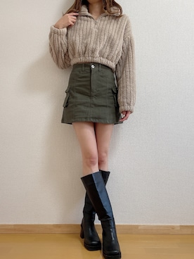 「ショート丈トップス」｜「アイテム（その他トップス）」を使った、Airiさん（レディース・160cm）の冬コーディネート