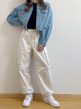 「AIR FORCE 1」｜「アイテム（デニムジャケット）」を使った、Airiさん（レディース・160cm）の春コーディネート