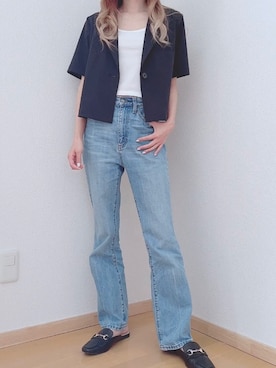 「クロップドトップス」｜「アイテム（その他アウター）」を使った、Airiさん（レディース・160cm）の春コーディネート