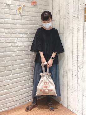 「アイテム（エコバッグ/サブバッグ、レッド系）」を使った、Hui Hui💋💐さん（レディース・160cm）の夏コーディネート