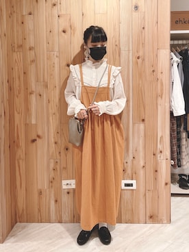 「アイテム（ジャンパースカート、オレンジ系）」を使った、Hui Hui💋💐さん（レディース・160cm）の秋コーディネート