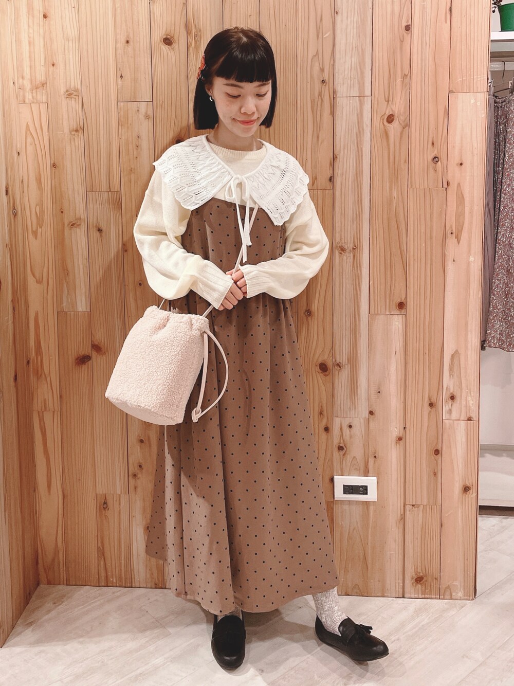 「ehka sopo、SM2、winter、冬コーデ、冬、冬のコーデ、ootd、Taiwan」｜「ehka sopoのボア巾着ショルダーバッグ（ショルダーバッグ、ホワイト系）」を使った、Hui Hui💋💐さん（レディース・160cm）の冬コーディネートの1枚目の写真