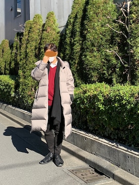 「グレージュ」｜「アイテム（ダウンジャケット/コート）」を使った、MYさん（メンズ・172cm）の冬コーディネート