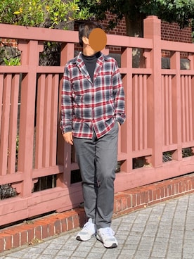 「チェック柄に恋してる」｜「アイテム（チノパンツ）」を使った、MYさん（メンズ・172cm）の秋コーディネート