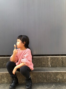 「ZARA KIDSのアイテム（ブーツ、ブラック系）」を使った、roo.さん（キッズ・140cm）の冬コーディネート