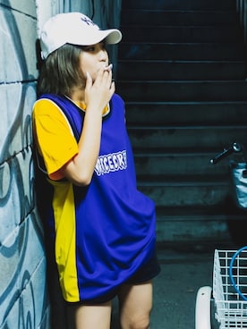 「イエロー」｜「アイテム（ジャージ）」を使った、ぴょすさん（レディース・158cm）の夏コーディネート