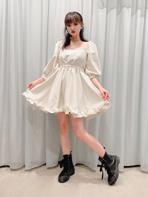 pain lilLilly フラワージャガードパフチュニック アイボリー PAIN（ペイン）の「フラワージャガードパフチュニック（ワンピース