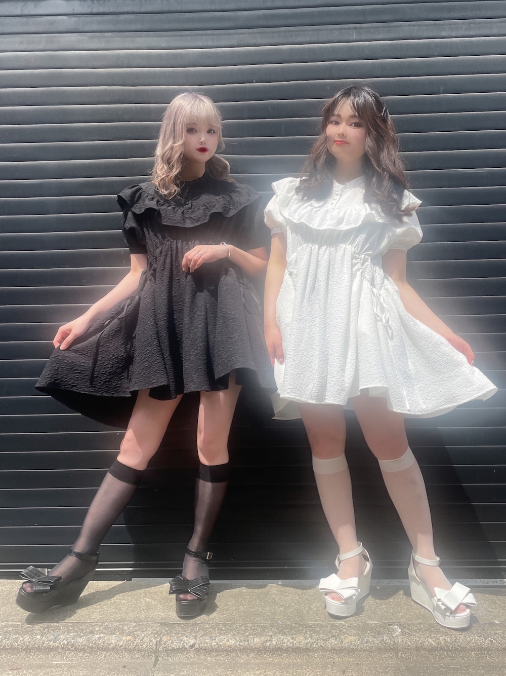 「lilLilly、リルリリー、LILICIOUS、リリシャス、pain、ジャガード、ジャガードワンピース、ラウンドカラー、フレアワンピース、チュニック、チュニックワンピ、モノトーン、双子コーデ、春夏コーデ、夏コーデ」｜「PAINのアイテム（ワンピース/ドレス、ブラック系）」を使った、𝒮𝒶𝓎𝒶𝓀𝒶さん（レディース・154cm）の春コーディネートの1枚目の写真