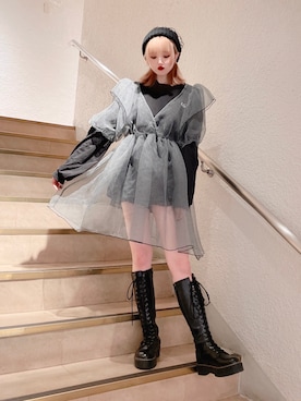 「オーガンジー」｜「アイテム（ブーツ）」を使った、𝒮𝒶𝓎𝒶𝓀𝒶さん（レディース・154cm）の秋コーディネート