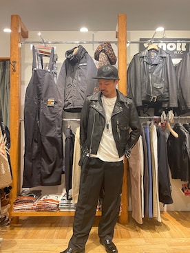 「schott（ショット）のアイテム（ライダースジャケット）」を使った、TAKEさん（メンズ・170cm）の秋コーディネート