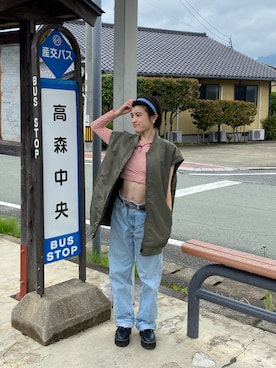 「ショート丈トップス」｜「アイテム（MA-1）」を使った、ETOさん（レディース・149cm）の春コーディネート