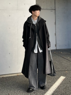 「WYM LIDNM（ウィム バイ リドム）のアイテム（チェスターコート）」を使った、kenさん（メンズ・175cm）の冬コーディネート