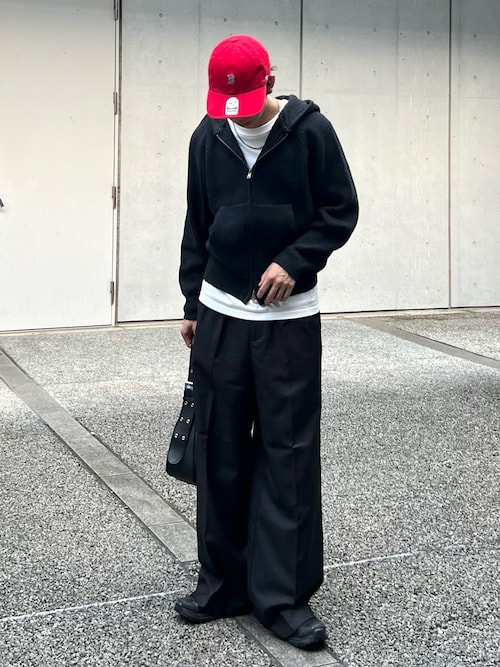 【極上品】センタープレス ワイドストレート スラックス BLACK Center press two tuck wide straight slacks / センタープレス