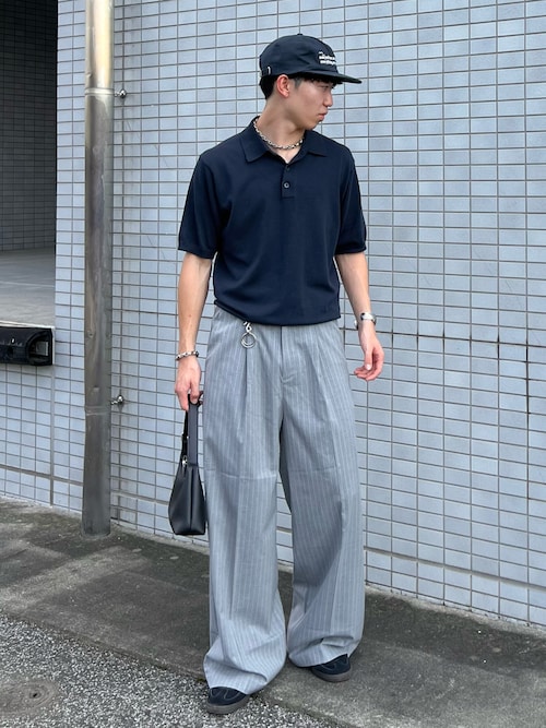 Regen Glanz ワンタックバギースラックス　ブラックストライプ　M Regen Glanz ワンタックバギースラックス ブラックストライプ M