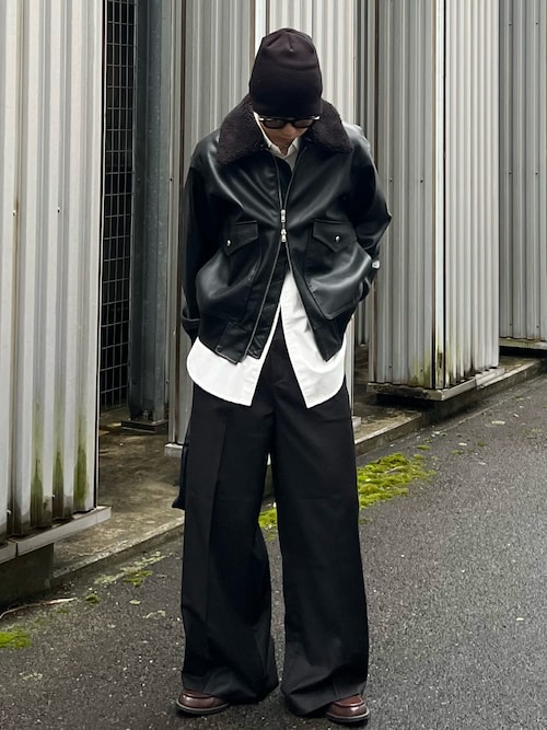 Center press two tuck wide straight slacks / センタープレス2