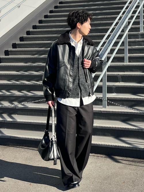 Center press two tuck wide straight slacks / センタープレス2