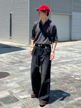 「アイテム（帽子、レッド系）」を使った、kenさん（メンズ・175cm）の夏コーディネート