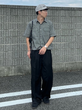 「flaner（フラネ）のSeersucker check shirt / シアサッカーチェックシャツ（シャツ/ブラウス）」を使った、kenさん（メンズ・175cm）の夏コーディネート