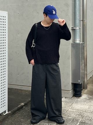 「SINSS(シンス)のTwo tuck wide straight stripe slacks / 2タックワイドストレートストライプスラックス(スラックス)」を使った、kenさん(メンズ・175cm)の秋コーディネート